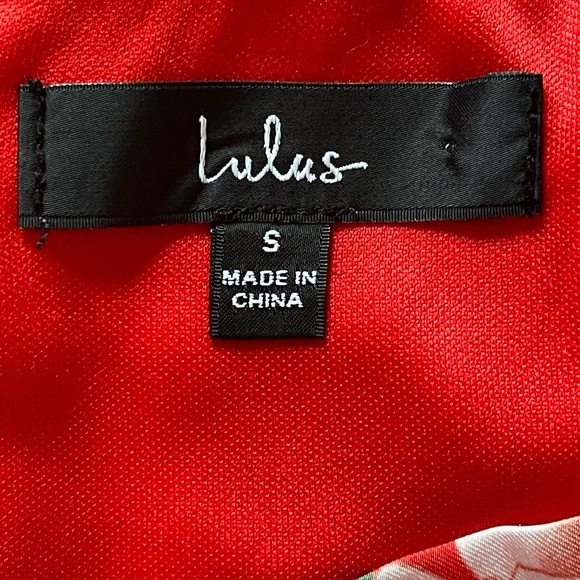 LULUS TRUELY DARLING RED FLORAL PRINT SATIN ONE-SHOULDER MIDI DRESS SZ S - Picture 12 of 12